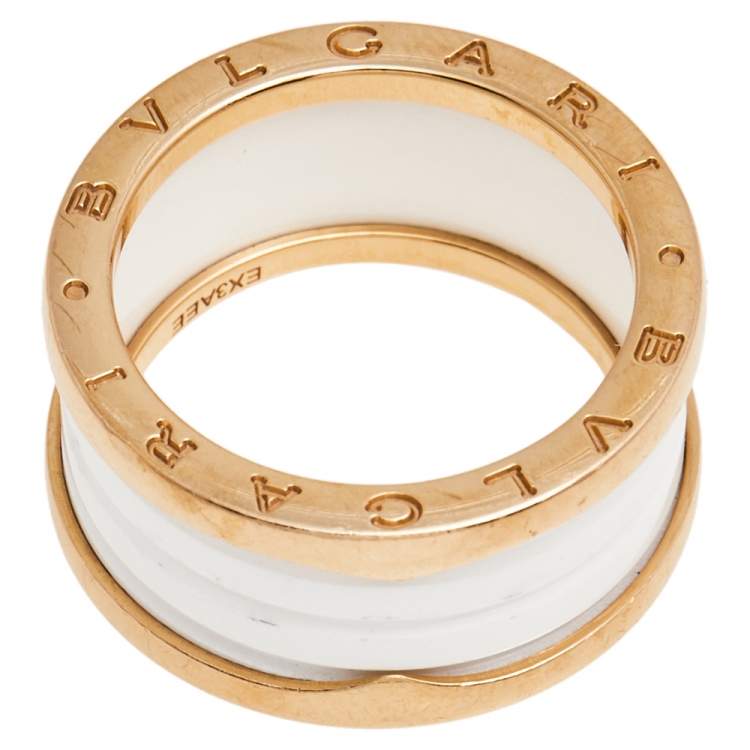 Pre Owned Bvlgari B.Zero1 White Ceramic 18k Rose Gold 4-Band Ring Size 61