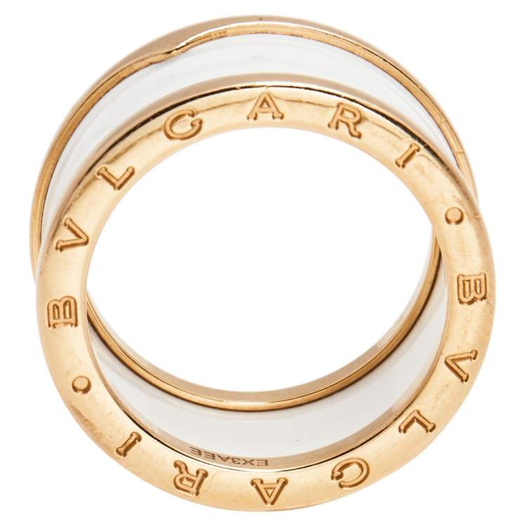 Pre Owned Bvlgari B.Zero1 White Ceramic 18k Rose Gold 4-Band Ring Size 61