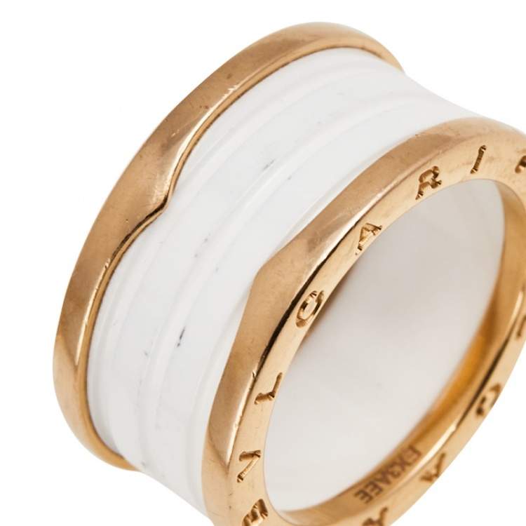 Pre Owned Bvlgari B.Zero1 White Ceramic 18k Rose Gold 4-Band Ring Size 61