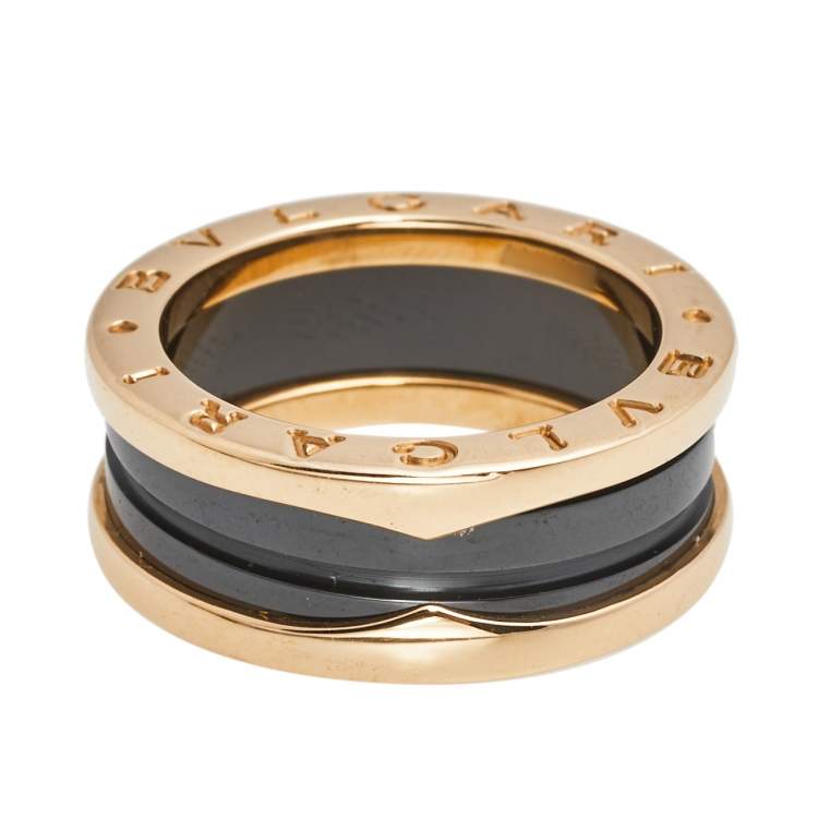 Pre Owned Bvlgari B.Zero1 Black Ceramic 18k Rose Gold Band Ring Size 53 