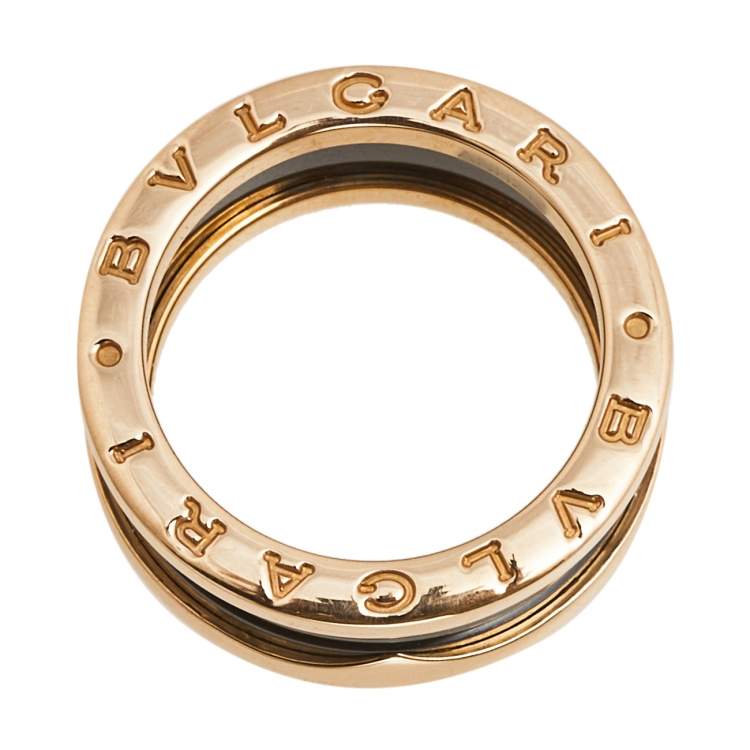 Pre Owned Bvlgari B.Zero1 Black Ceramic 18k Rose Gold Band Ring Size 53 