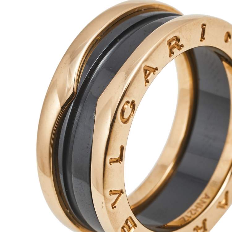 Pre Owned Bvlgari B.Zero1 Black Ceramic 18k Rose Gold Band Ring Size 53 