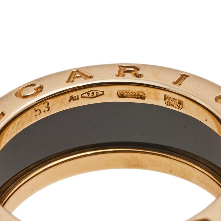 Pre Owned Bvlgari B.Zero1 Black Ceramic 18k Rose Gold Band Ring Size 53 