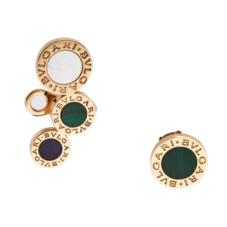 Pre Owned Bvlgari Multi Gemstone 18K Rose Gold Two Single Earrings