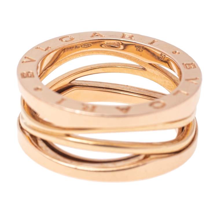 Pre Owned Bvlgari B.Zero1 18k Rose Gold Open Band Ring Size 57