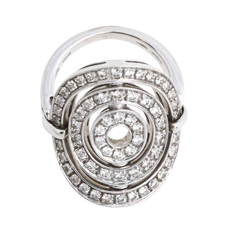 Pre Owned Bvlgari Astrale Cerchi Diamond 18K White Gold Ring Size 52
