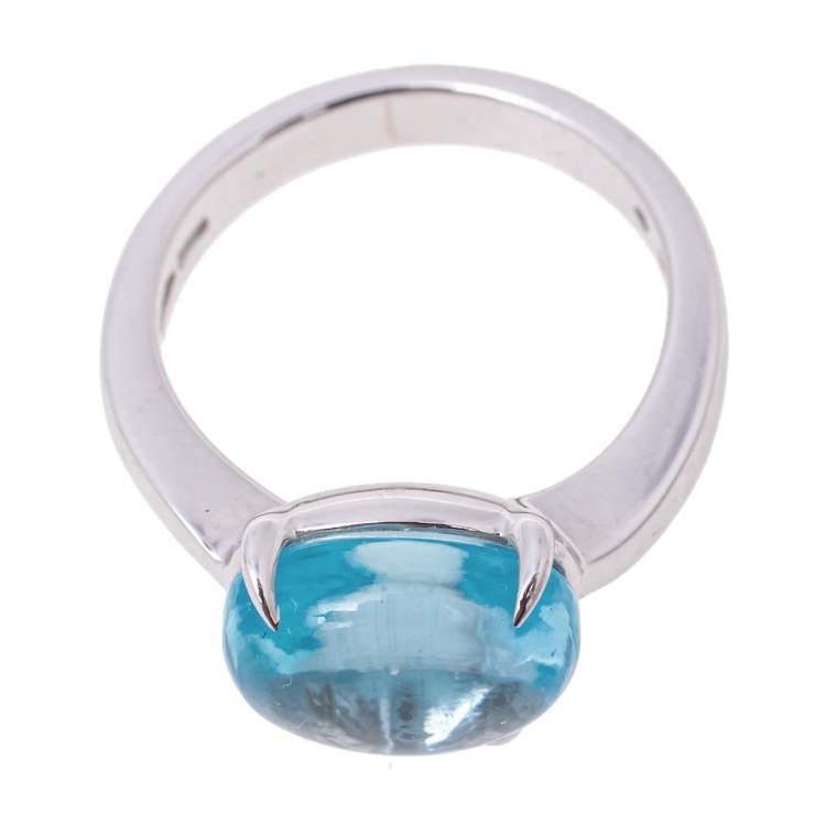 Pre Owned Bvlgari Sassi Mediterranean EdenBlue Topaz 18K White Gold Ring Size 51