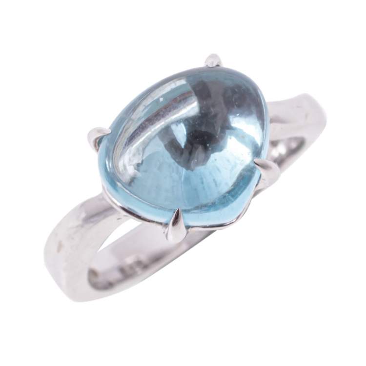 Pre Owned Bvlgari Sassi Mediterranean EdenBlue Topaz 18K White Gold Ring Size 51