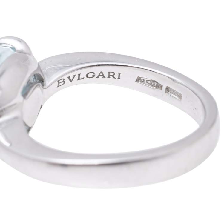 Pre Owned Bvlgari Sassi Mediterranean EdenBlue Topaz 18K White Gold Ring Size 51
