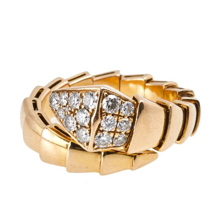 Pre Owned Bvlgari Serpenti Viper Diamond 18k Rose Gold Ring Size M
