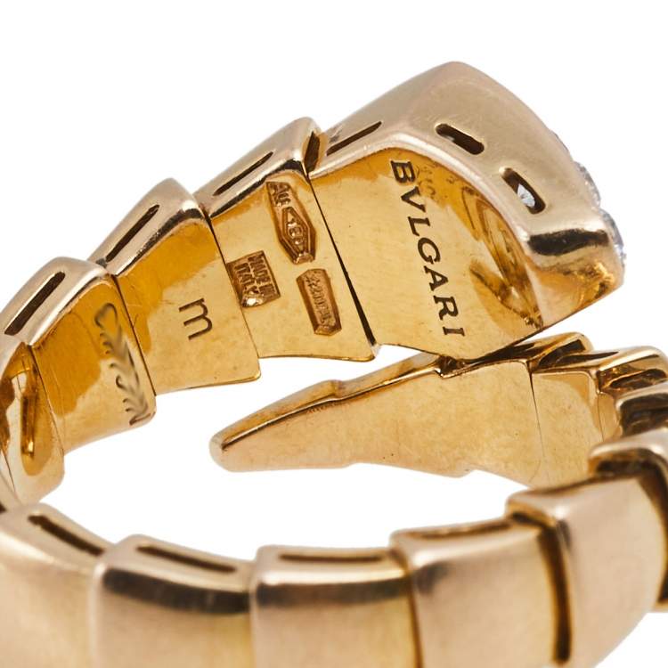 Pre Owned Bvlgari Serpenti Viper Diamond 18k Rose Gold Ring Size M