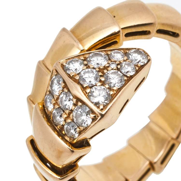 Pre Owned Bvlgari Serpenti Viper Diamond 18k Rose Gold Ring Size M