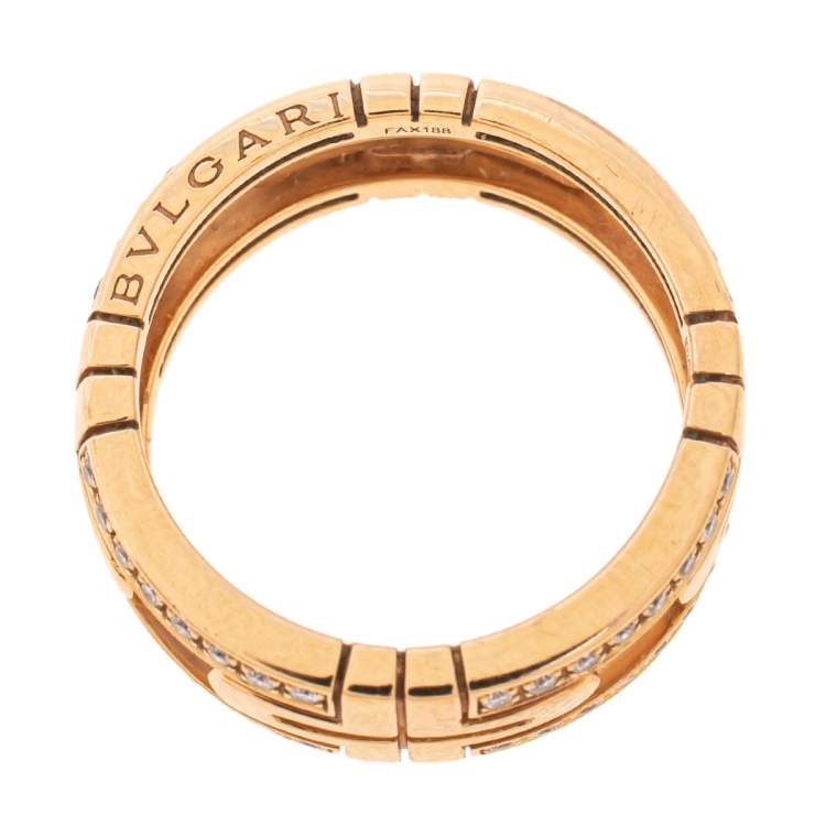 Pre Owned Bvlgari Parentesi Diamond 18k Rose Gold Openwork Band Ring Size 56