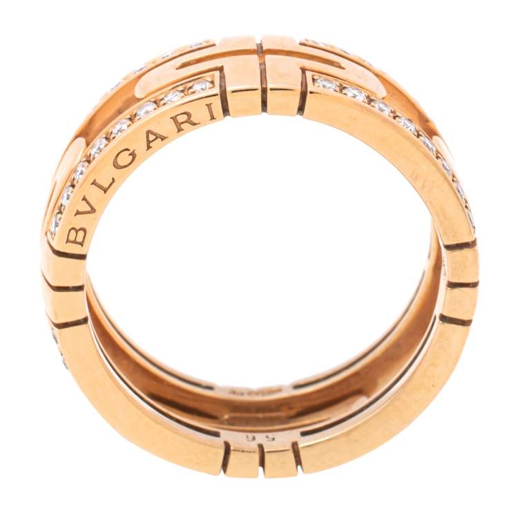 Pre Owned Bvlgari Parentesi Diamond 18k Rose Gold Openwork Band Ring Size 56