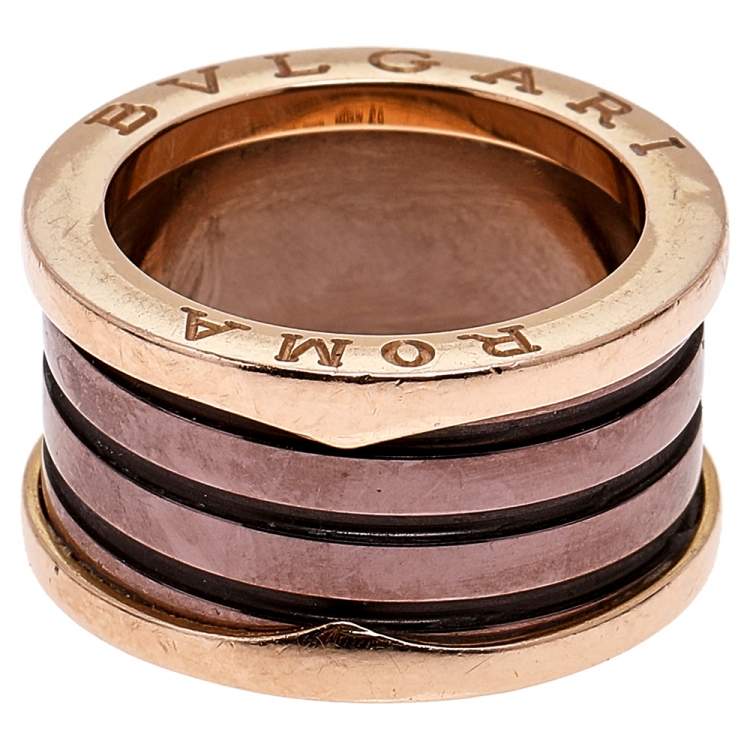 Pre Owned  Bvlgari B.Zero1 Roma Bronze Ceramic 18K Rose Gold 4-Band Ring Size 53