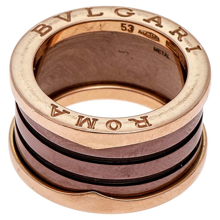 Pre Owned  Bvlgari B.Zero1 Roma Bronze Ceramic 18K Rose Gold 4-Band Ring Size 53