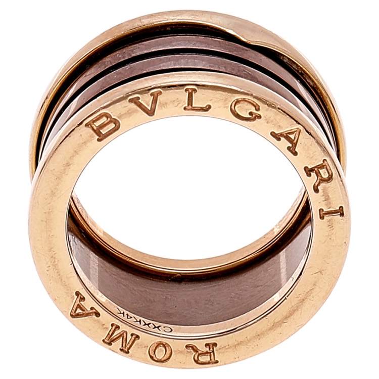 Pre Owned  Bvlgari B.Zero1 Roma Bronze Ceramic 18K Rose Gold 4-Band Ring Size 53