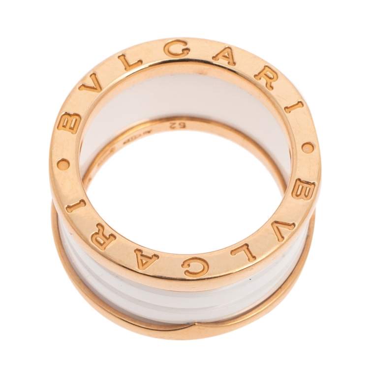 Pre Owned Bvlgari B.Zero1 White Ceramic 18k Rose Gold Band Ring Size 52