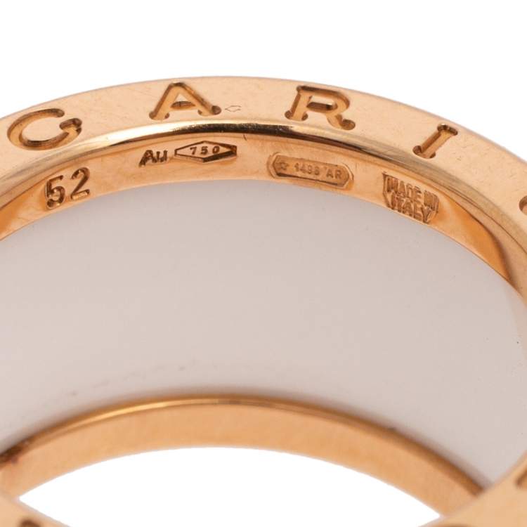 Pre Owned Bvlgari B.Zero1 White Ceramic 18k Rose Gold Band Ring Size 52