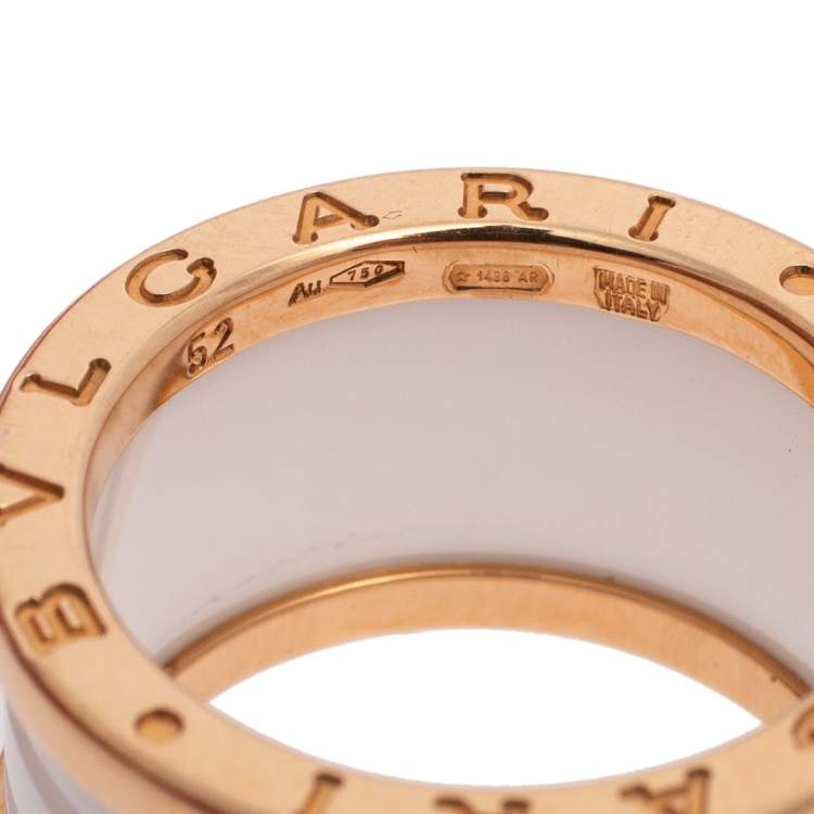Pre Owned Bvlgari B.Zero1 White Ceramic 18k Rose Gold Band Ring Size 52