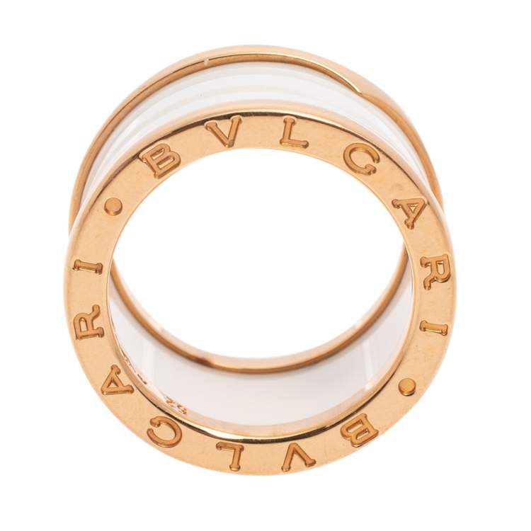 Pre Owned Bvlgari B.Zero1 White Ceramic 18k Rose Gold Band Ring Size 52