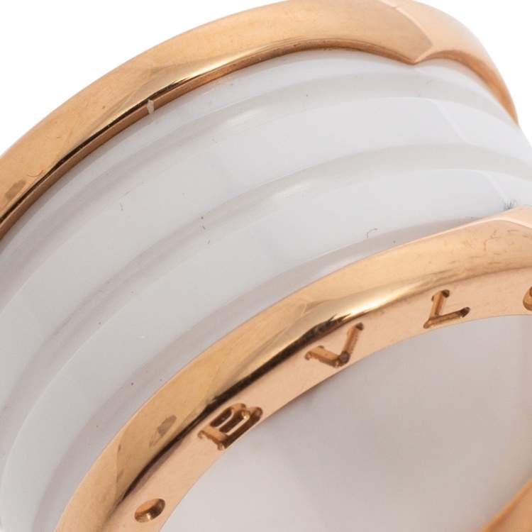 Pre Owned Bvlgari B.Zero1 White Ceramic 18k Rose Gold Band Ring Size 52