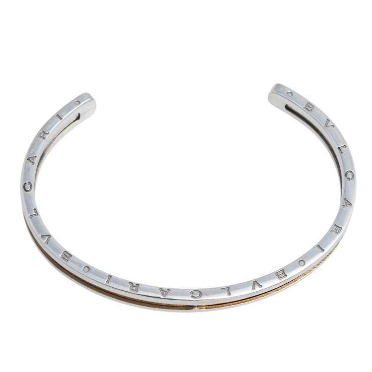Pre Owned  Bvlgari B.Zero1 18K Rose Gold & Stainless Steel Open Cuff Bracelet S