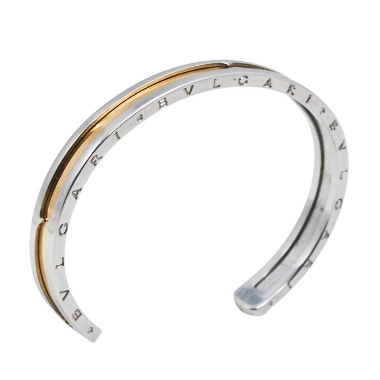 Pre Owned  Bvlgari B.Zero1 18K Rose Gold & Stainless Steel Open Cuff Bracelet S