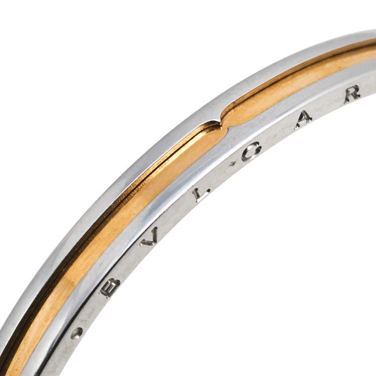 Pre Owned  Bvlgari B.Zero1 18K Rose Gold & Stainless Steel Open Cuff Bracelet S