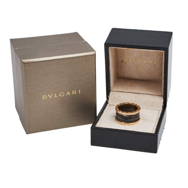 Pre Owned Bvlgari B.Zero1 Black Ceramic 18K Rose Gold 4- Band Ring Size 55