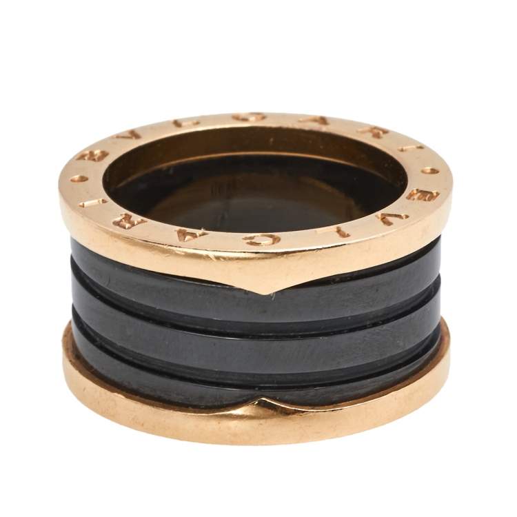 Pre Owned Bvlgari B.Zero1 Black Ceramic 18K Rose Gold 4- Band Ring Size 55