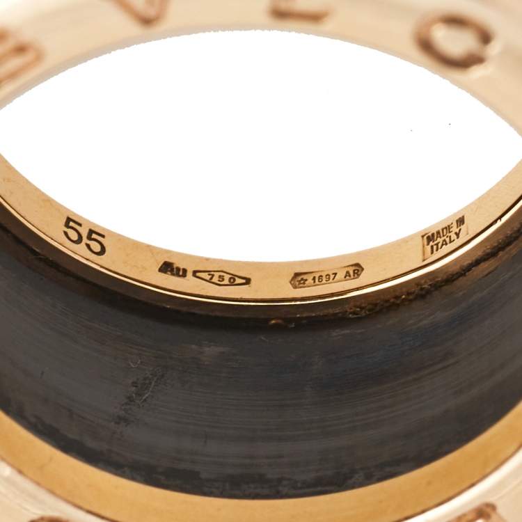 Pre Owned Bvlgari B.Zero1 Black Ceramic 18K Rose Gold 4- Band Ring Size 55