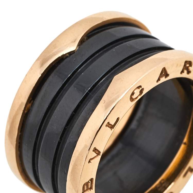 Pre Owned Bvlgari B.Zero1 Black Ceramic 18K Rose Gold 4- Band Ring Size 55