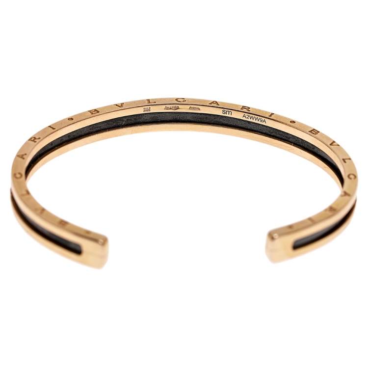 Pre Owned Bvlgari B.Zero1 Black Ceramic 18K Rose Gold Open Cuff Bracelet SM