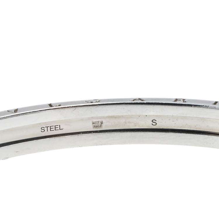 Pre Owned Bvlgari B.Zero1 18K Rose Gold & Stainless Steel Open Cuff Bracelet S