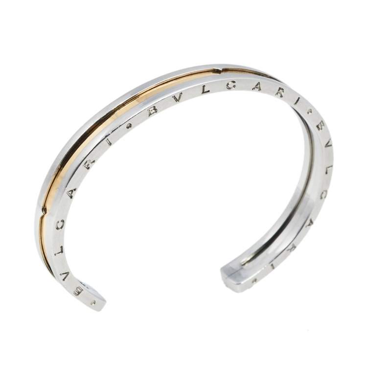 Pre Owned Bvlgari B.Zero1 18K Rose Gold & Stainless Steel Open Cuff Bracelet S
