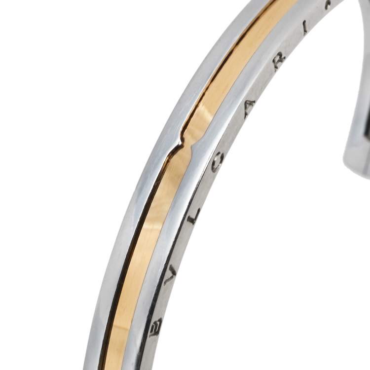 Pre Owned Bvlgari B.Zero1 18K Rose Gold & Stainless Steel Open Cuff Bracelet S