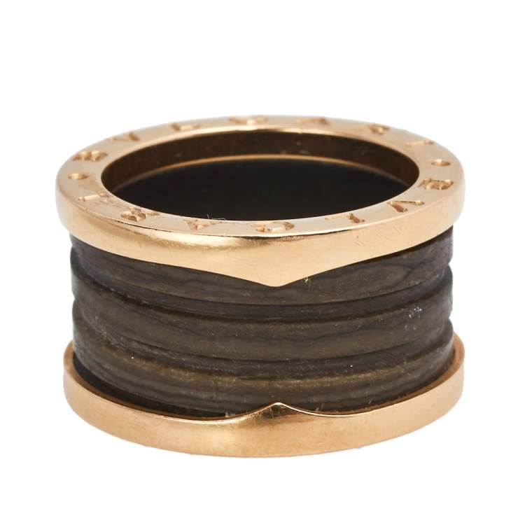 Pre Owned Bvlgari B.Zero1 Brown Marble 18K Rose Gold 4-Band Ring Size 52