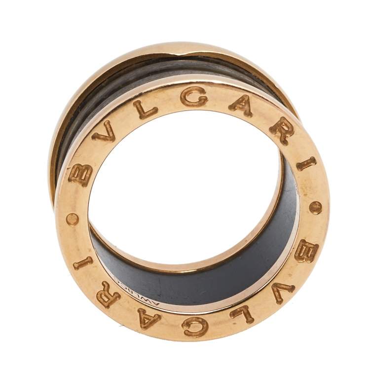 Pre Owned Bvlgari B.Zero1 Brown Marble 18K Rose Gold 4-Band Ring Size 52