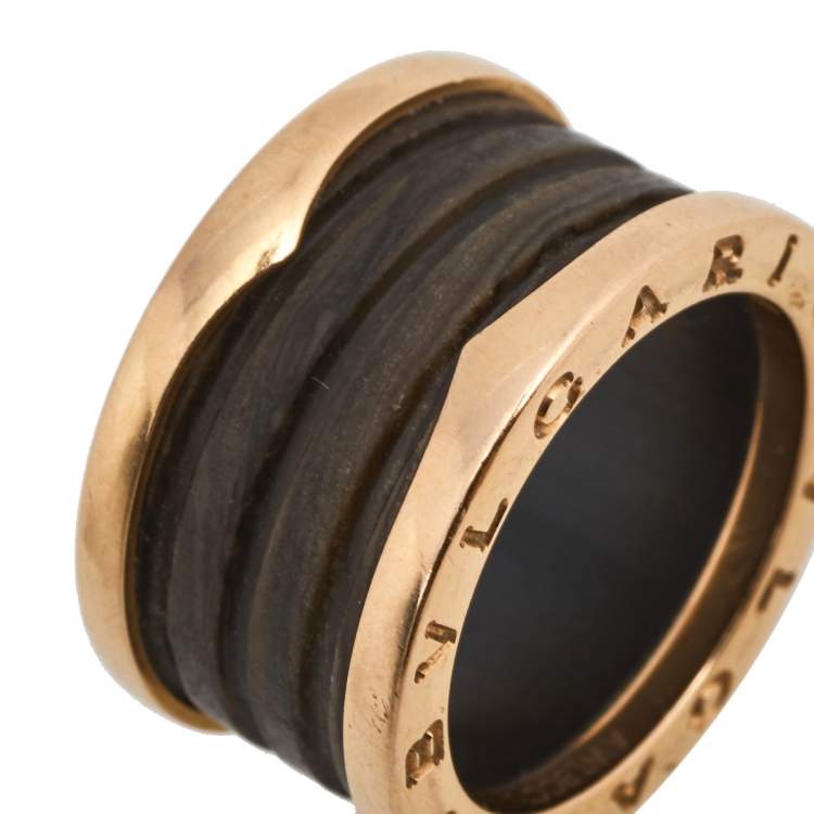 Pre Owned Bvlgari B.Zero1 Brown Marble 18K Rose Gold 4-Band Ring Size 52