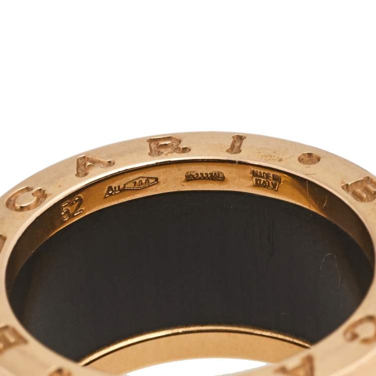 Pre Owned Bvlgari B.Zero1 Brown Marble 18K Rose Gold 4-Band Ring Size 52