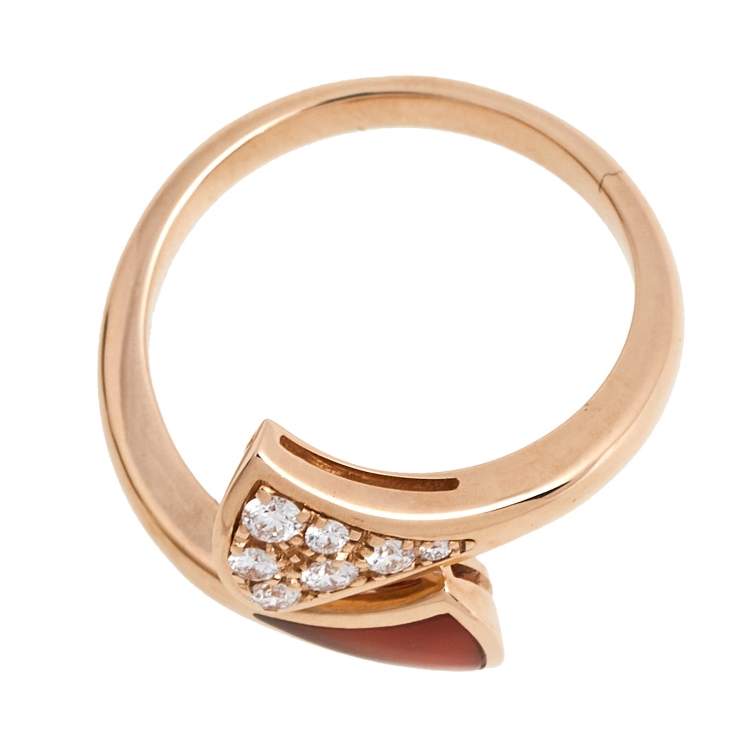 Pre Owned Bvlgari Divas' Dream Carnelian Diamond 18k Rose Gold Ring Size 46