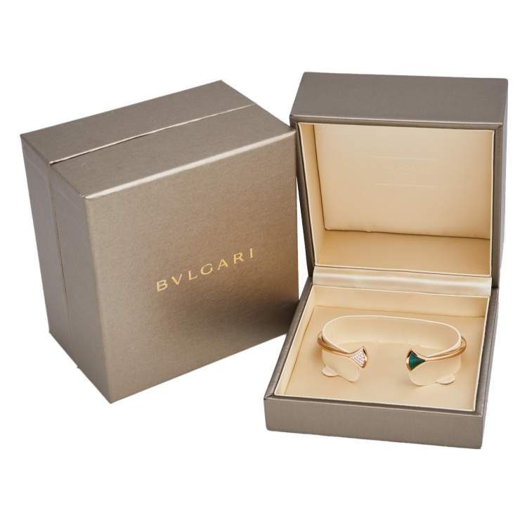 Pre Owned Bvlgari Divas' Dream Malachite Diamond 18k Rose Gold Open Cuff Bracelet L