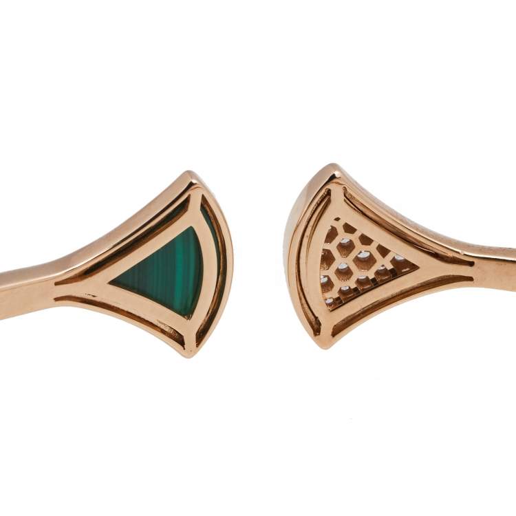 Pre Owned Bvlgari Divas' Dream Malachite Diamond 18k Rose Gold Open Cuff Bracelet L