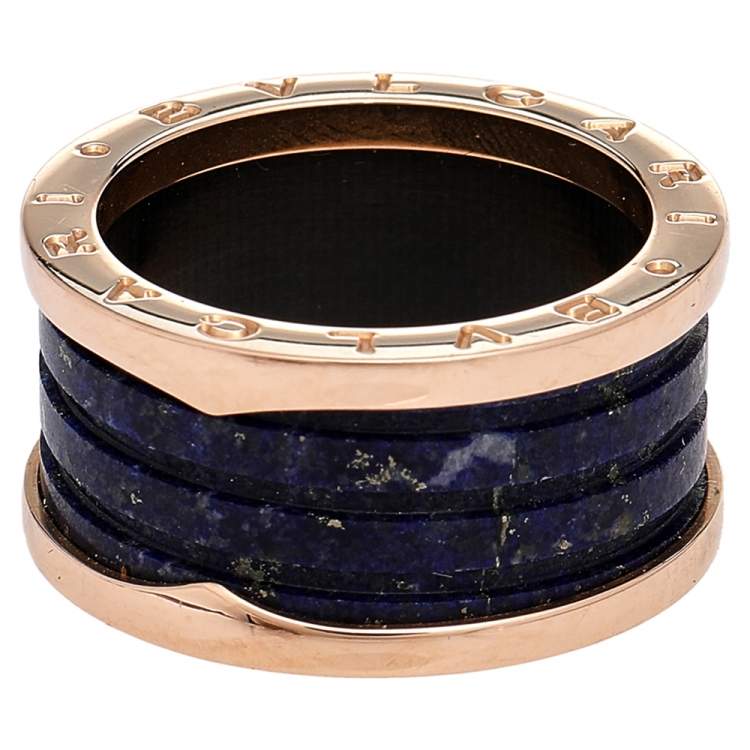 Pre Owned Bvlgari B.Zero1 Lapis Lazuli 18K Rose Gold 4-Band Ring Size 59