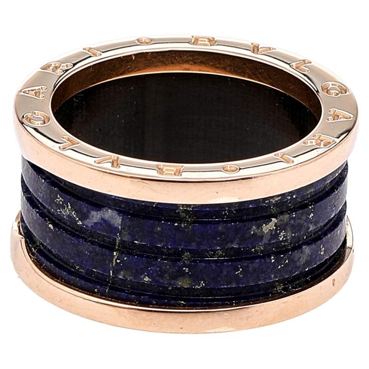 Pre Owned Bvlgari B.Zero1 Lapis Lazuli 18K Rose Gold 4-Band Ring Size 59
