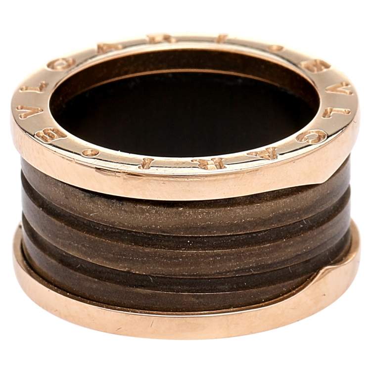 Pre Owned Bvlgari B.Zero1 Brown Marble 18K Rose Gold 4-Band Ring Size 55