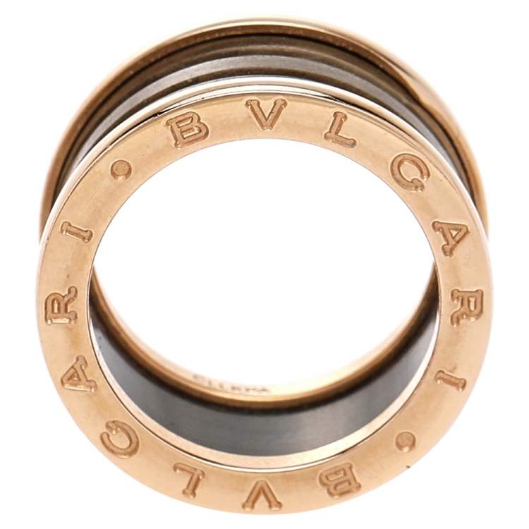 Pre Owned Bvlgari B.Zero1 Brown Marble 18K Rose Gold 4-Band Ring Size 55
