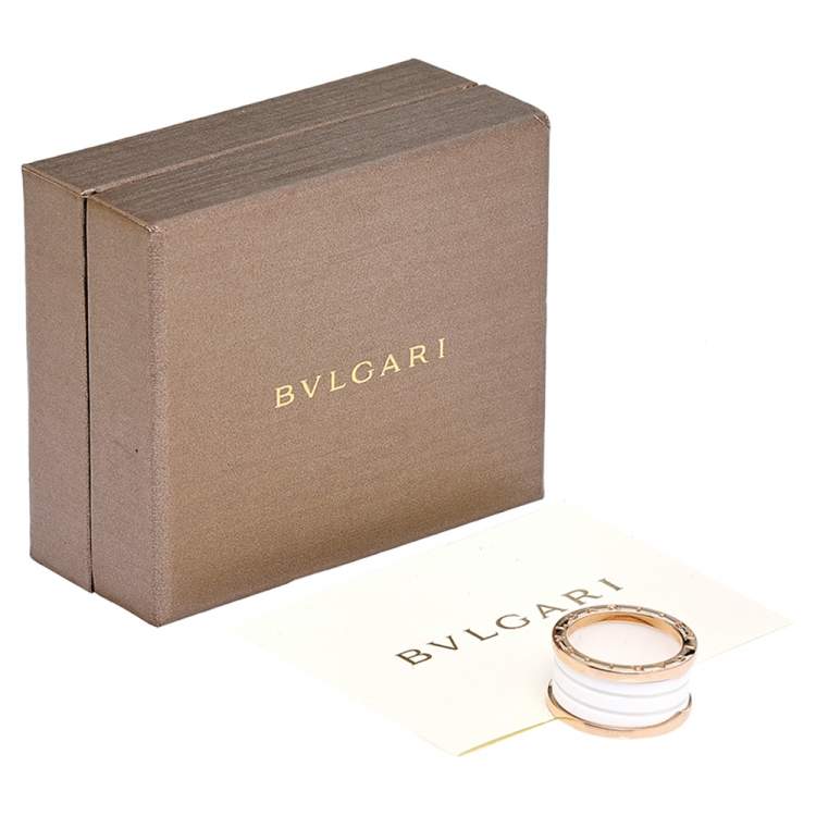 Pre Owned Bvlgari B.Zero1 White Ceramic 18k Rose Gold 4-Band Ring Size 56