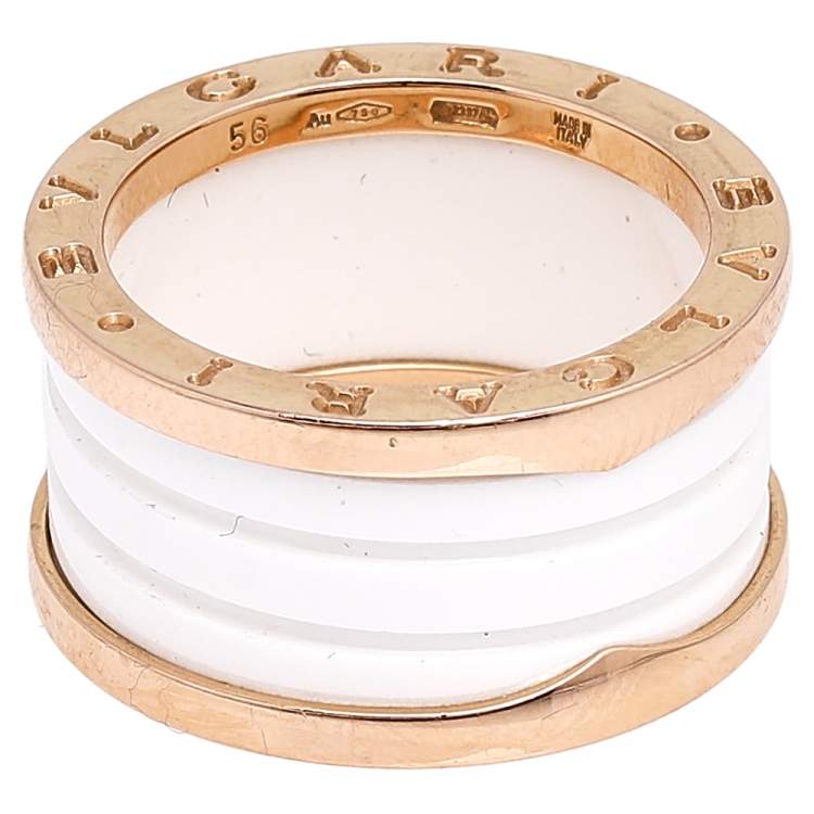 Pre Owned Bvlgari B.Zero1 White Ceramic 18k Rose Gold 4-Band Ring Size 56